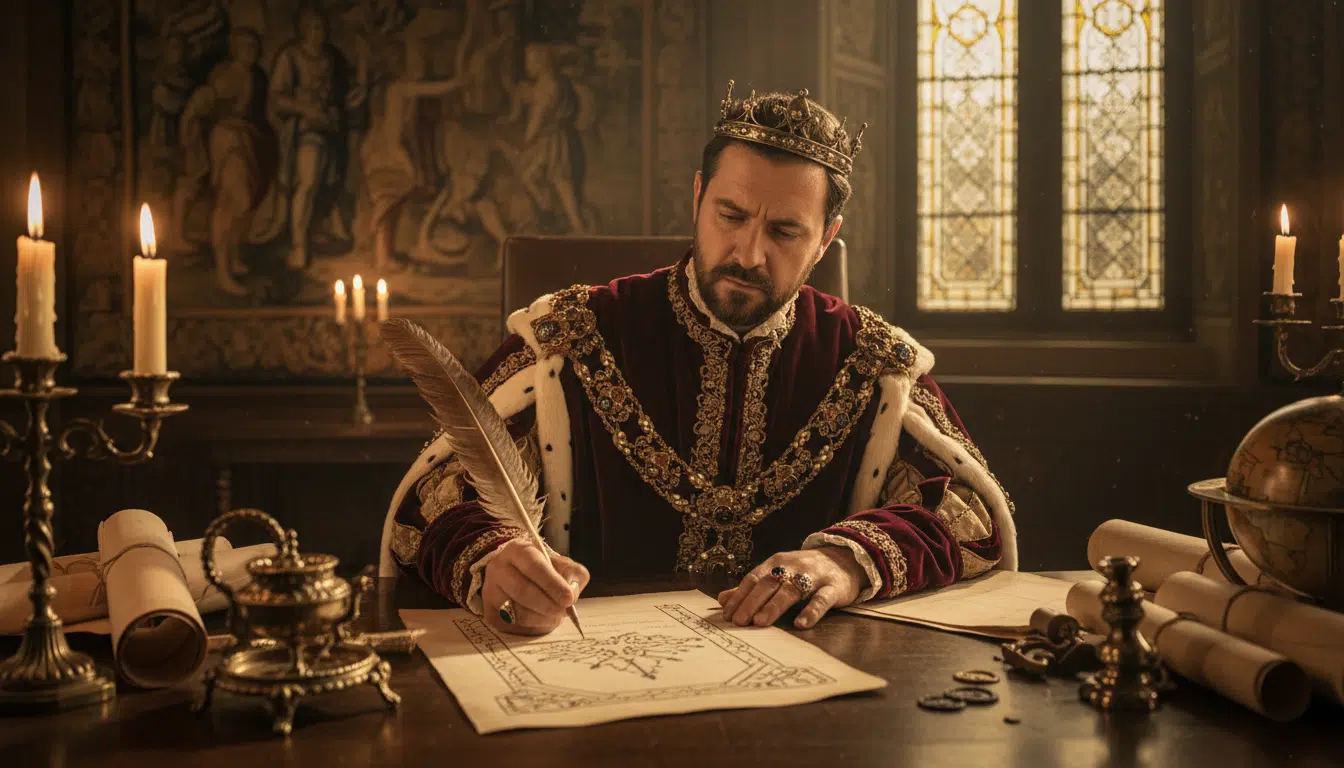 Henri IV signant l'Édit de Nantes en 1598 à la bougie