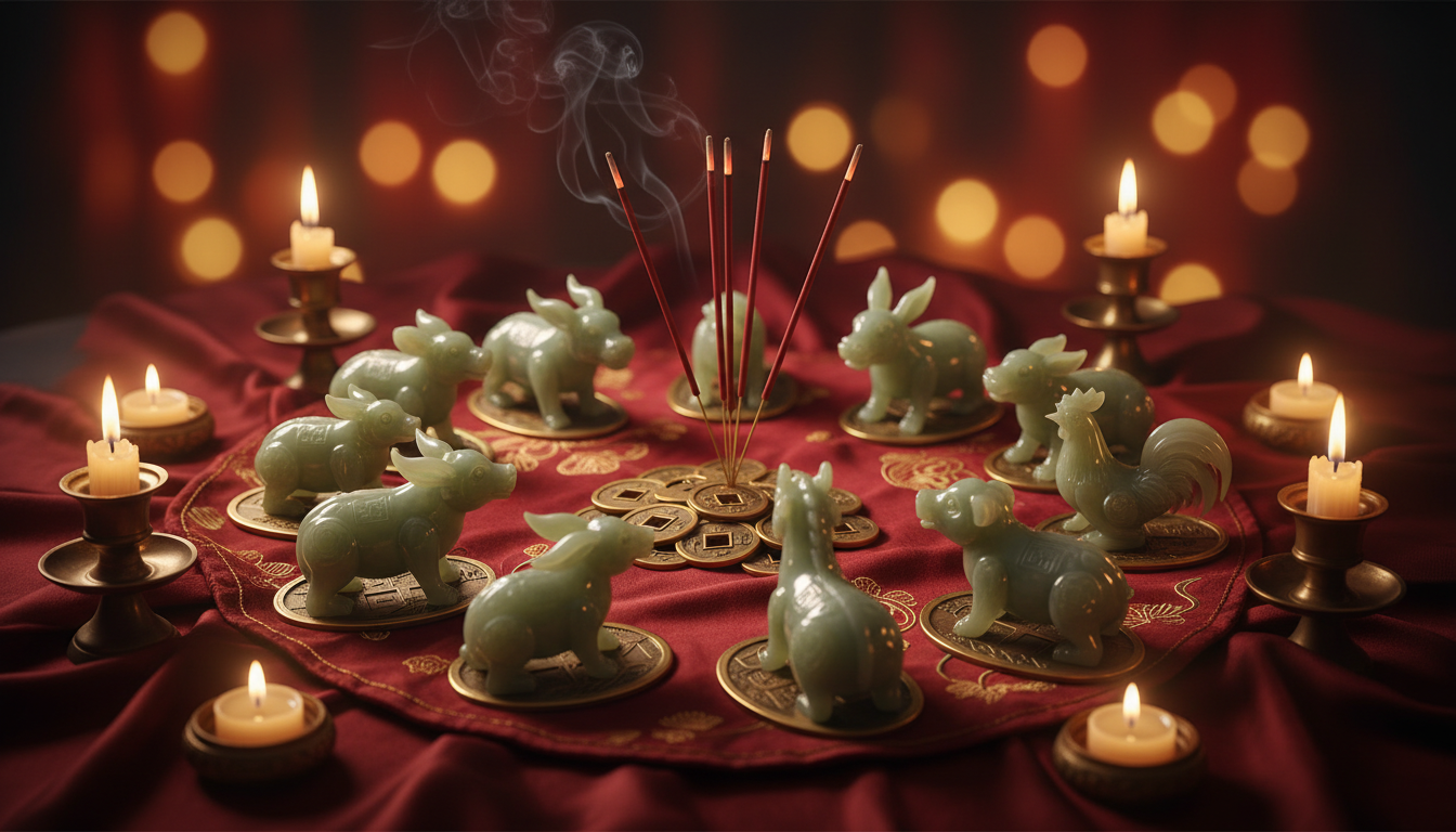 Homme au centre de la roue du zodiaque chinois sous l'énergie du Feu Yang