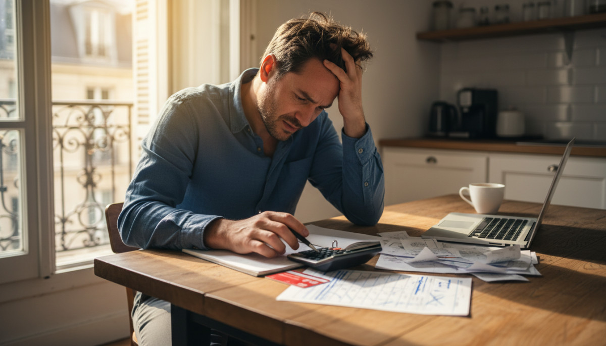 Homme calculant le coût réel de son abonnement salle