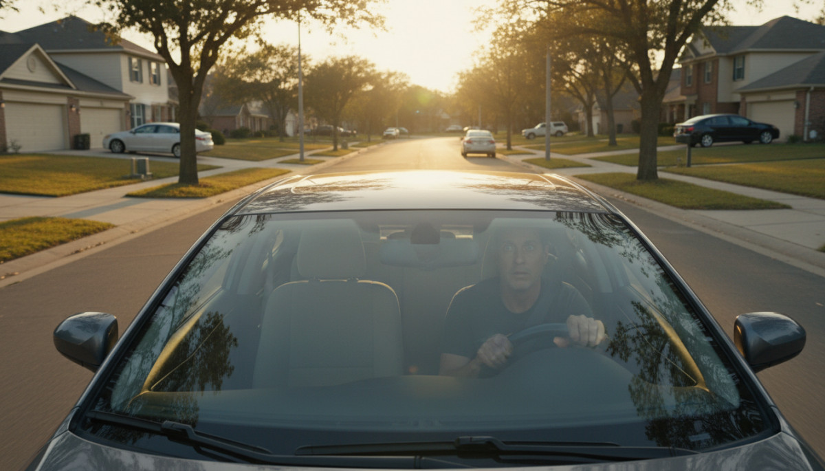 Homme en pilotage automatique au volant