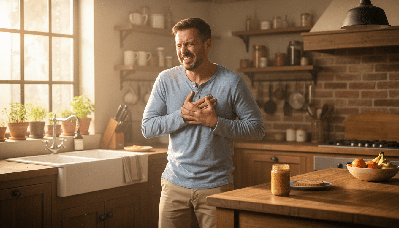 Homme grimaçant de douleur après avoir retenu un éternuement