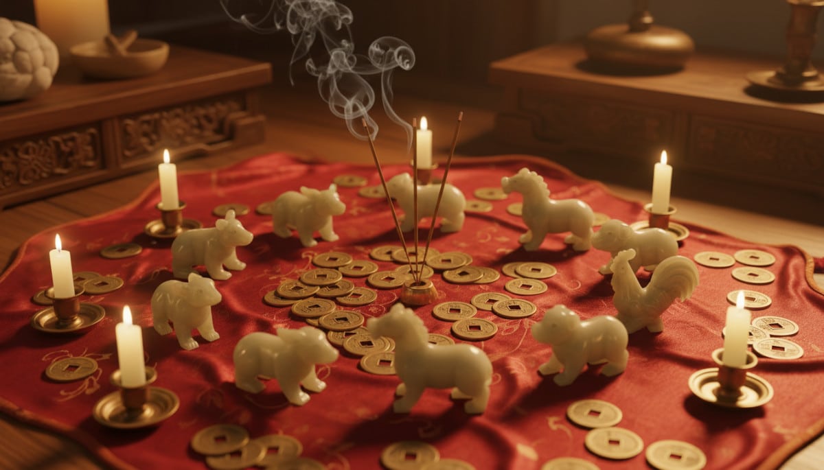 Homme méditant dans un jardin de printemps sous l'énergie Feu-Yang de l'astrologie chinoise