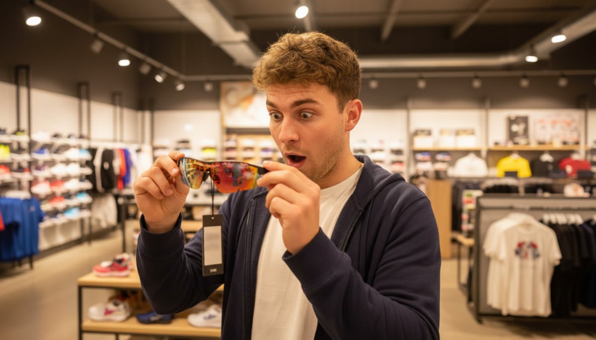homme surpris par le prix de lunettes Oakley
