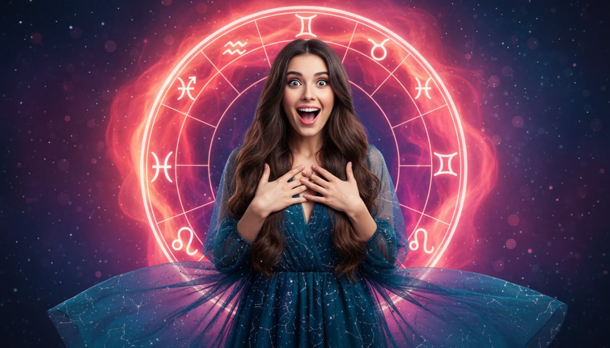 Horoscope 28 avril 2026 : femme en méditation entourée de symboles du zodiaque