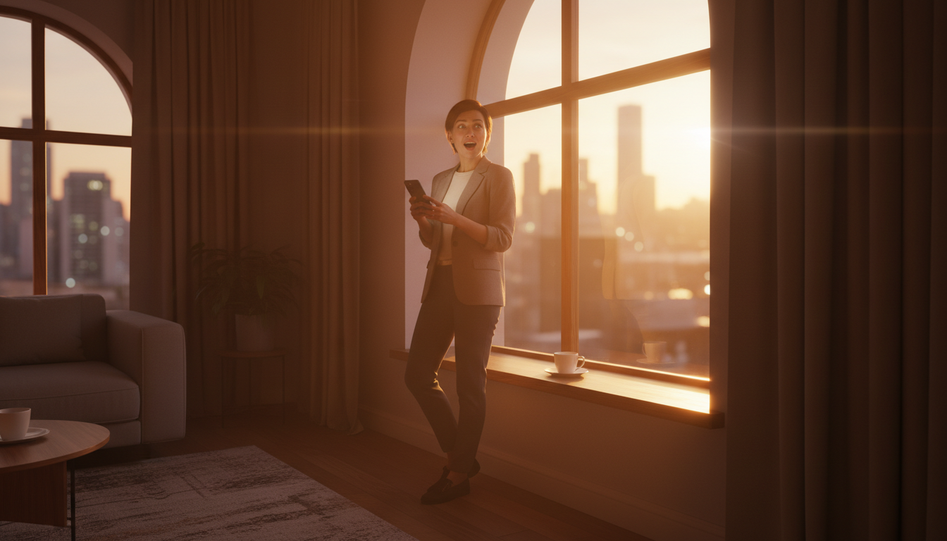 Personne surprise découvrant une bonne nouvelle financière