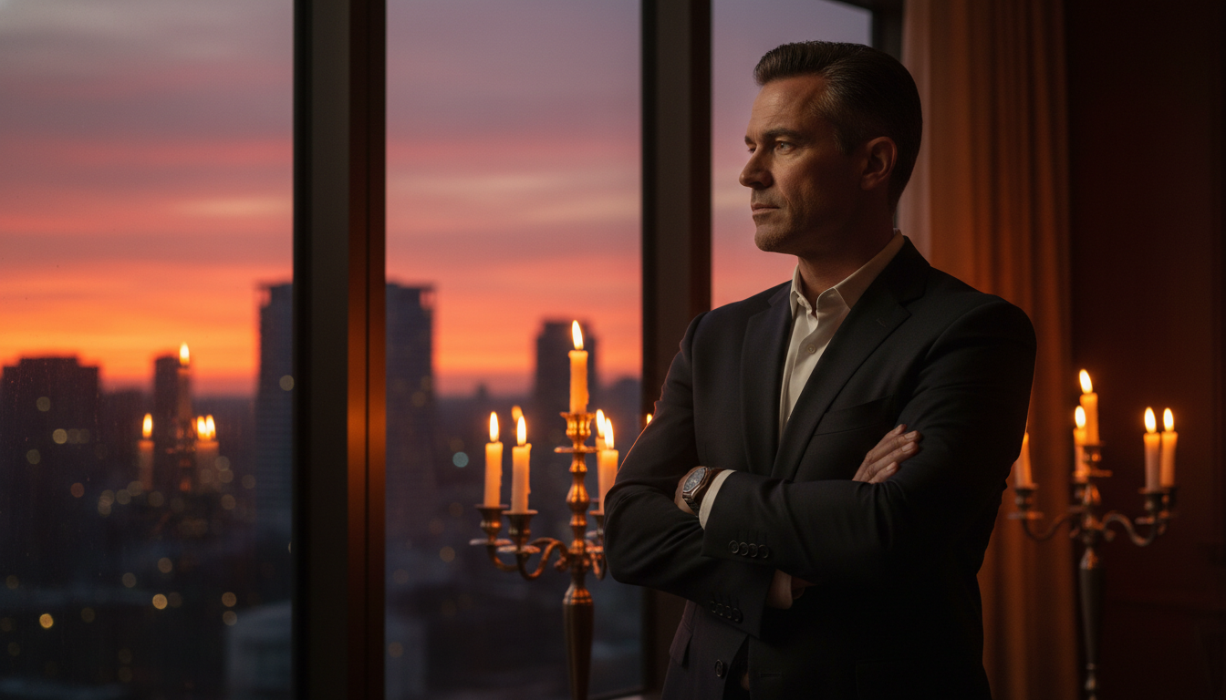 Homme pensif près d'une fenêtre au crépuscule