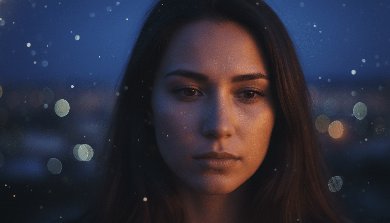 Visage de femme sous la lumière douce de la lune
