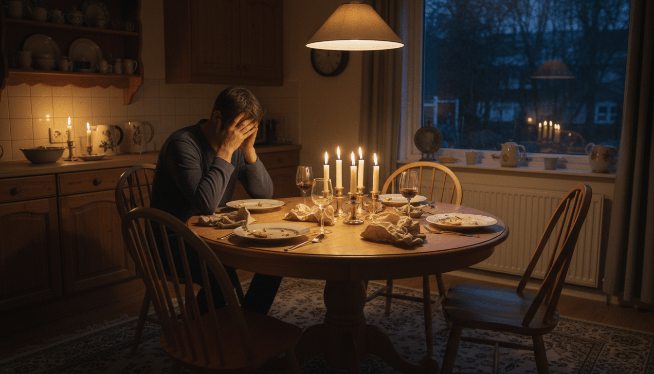 Personne inquiète seule à une table de dîner familial