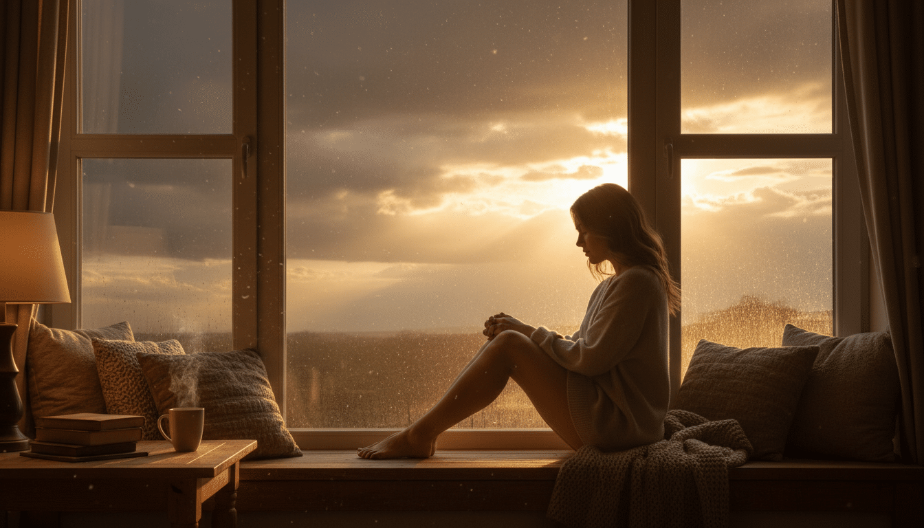 Personne contemplative regardant un ciel orageux éclairci