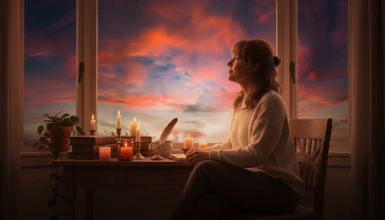 Personne contemplant le ciel étoilé au crépuscule doré