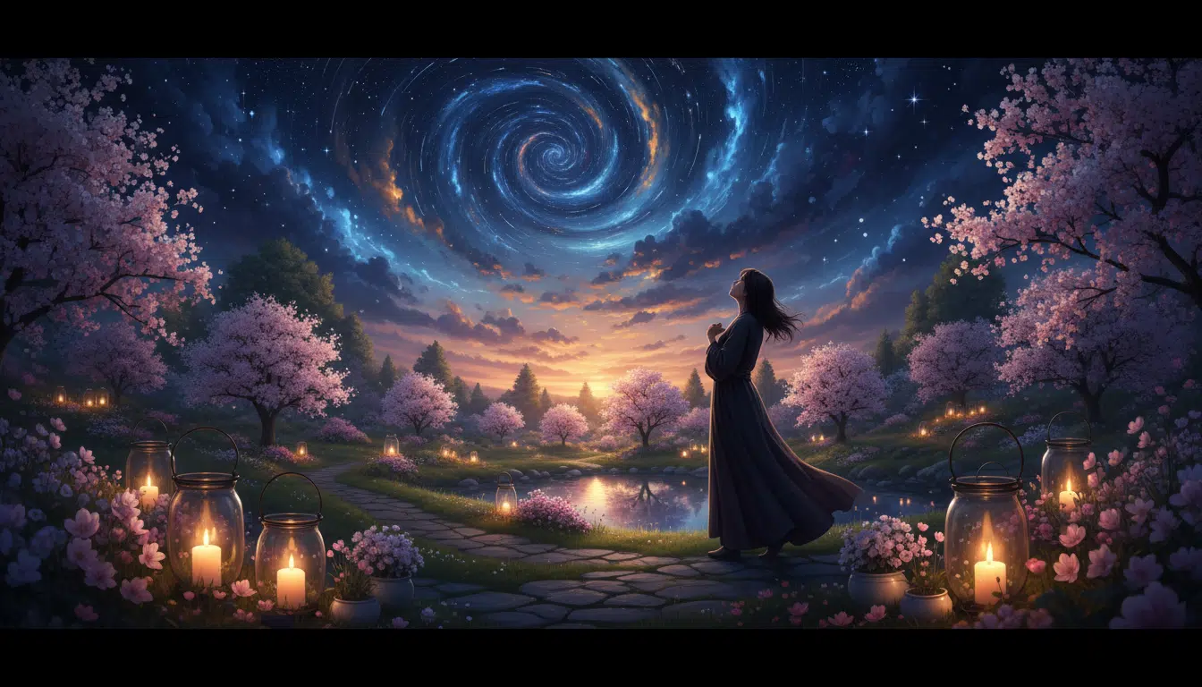 Personne contemplant un ciel étoilé de printemps