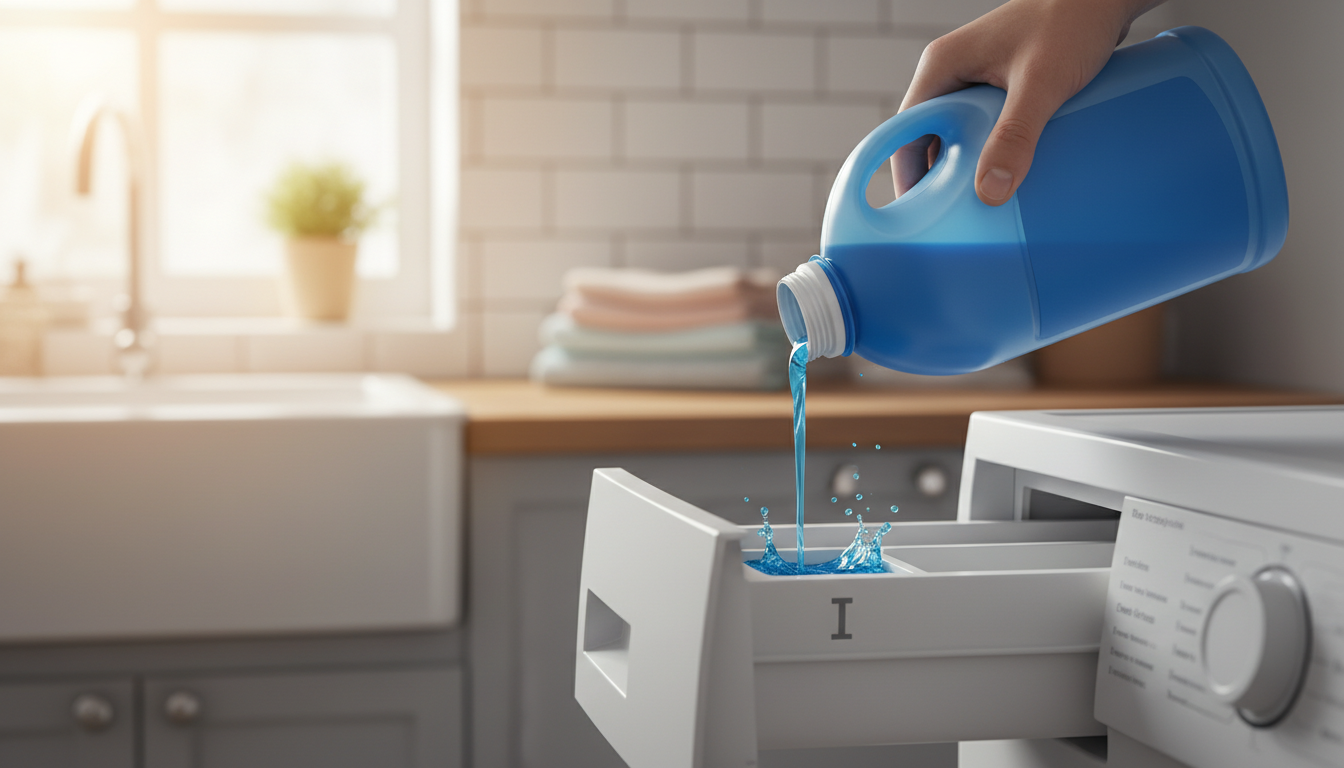 Personne versant de la lessive dans le bac de prélavage I