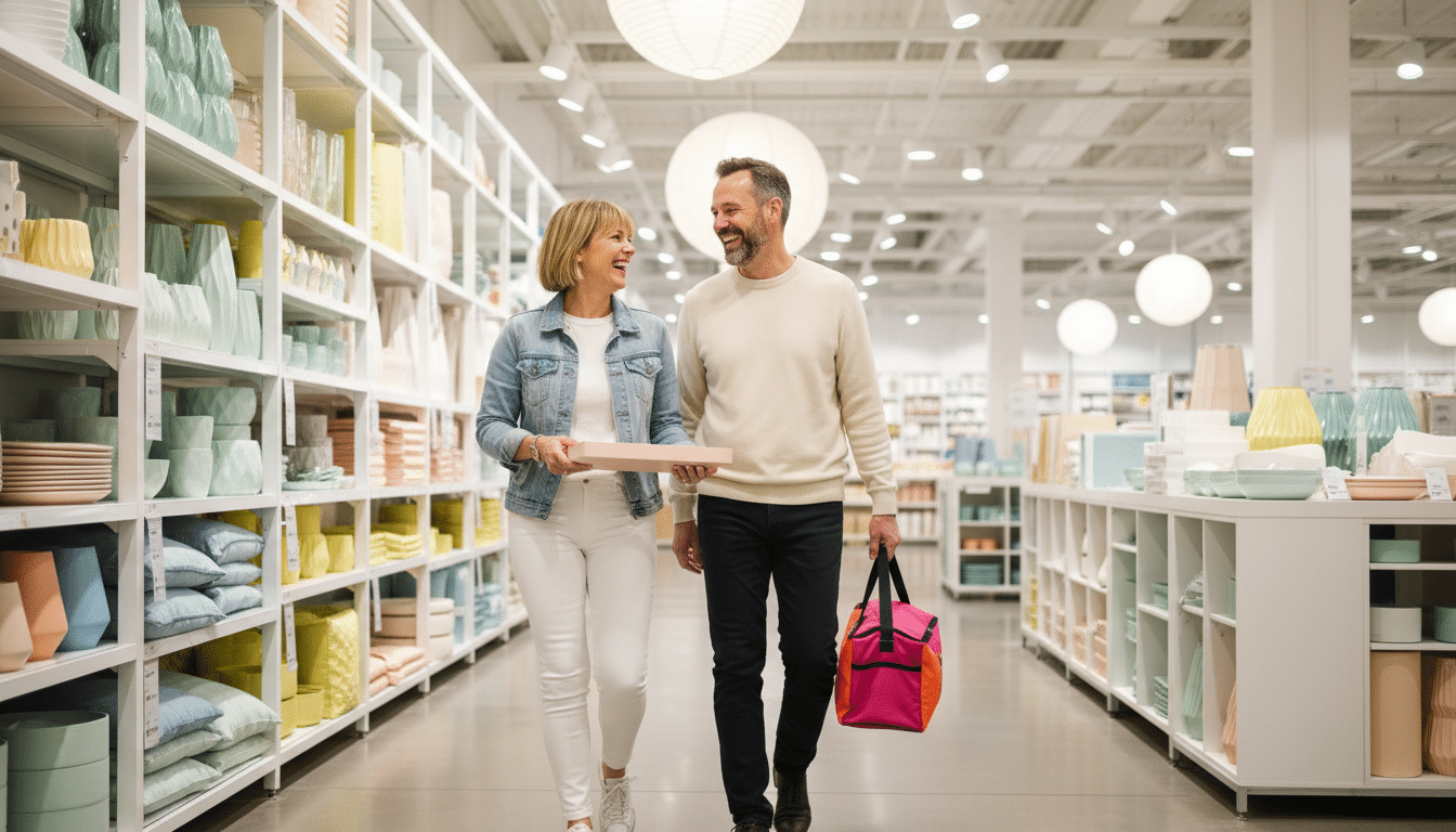 Couple en magasin IKEA avec des produits collection TOFSAND pastel