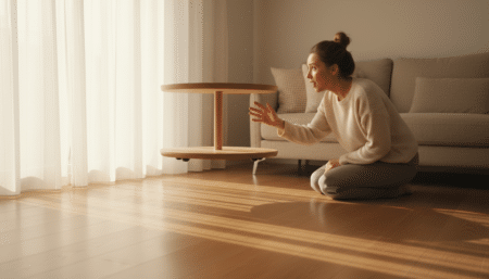 Table d'appoint IKEA STOCKHOLM 2025 effet flottant dans un salon