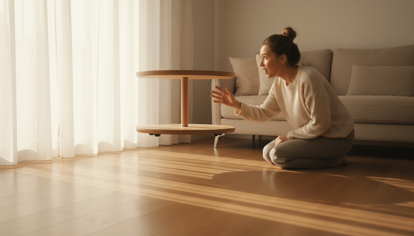 Table d'appoint IKEA STOCKHOLM 2025 effet flottant dans un salon