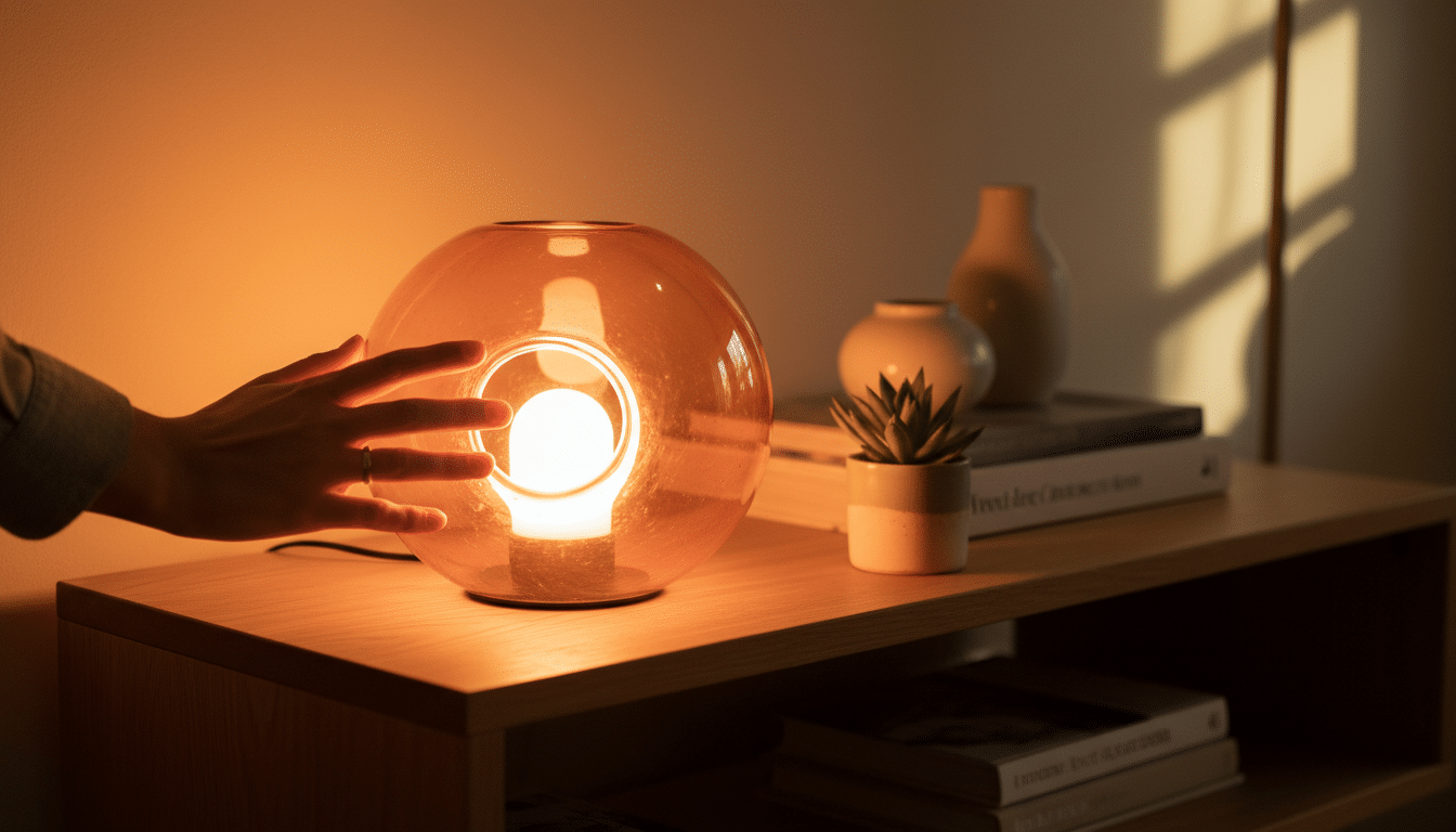 Lampe VARMBLIXT donut en verre soufflé orange IKEA