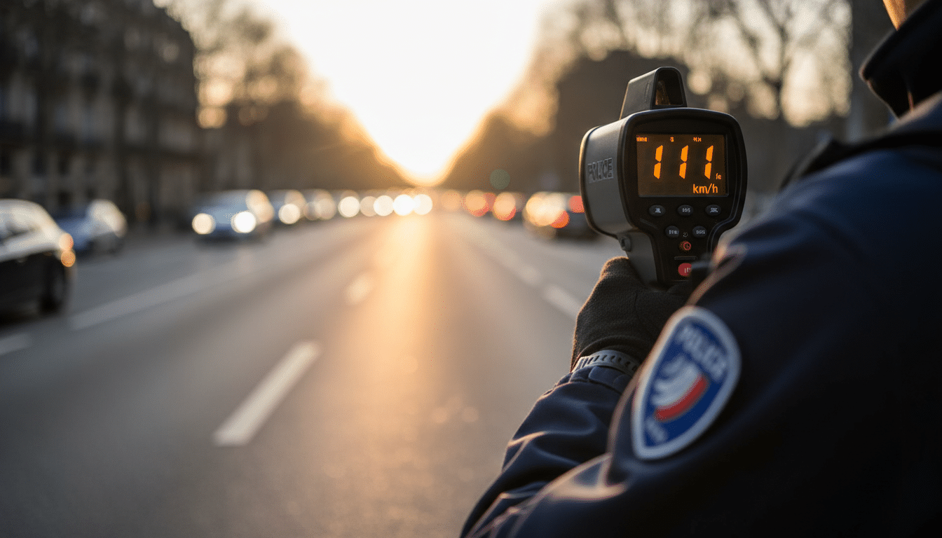 Radar de police affichant 111 km/h