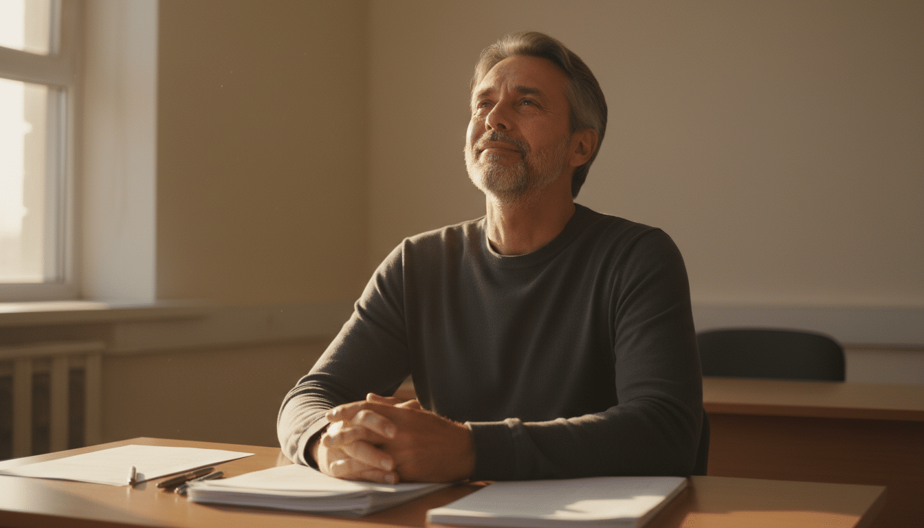Homme soulagé après avoir réussi un examen théorique