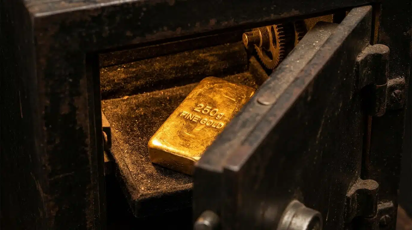 Lingot d'or caché dans le double fond d'un coffre-fort
