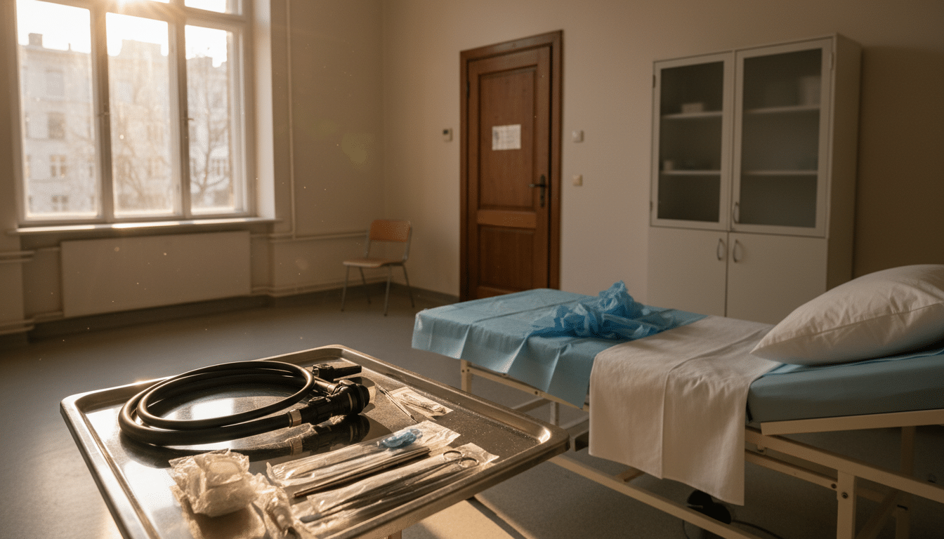 Salle de gastroscopie vide avec matériel médical