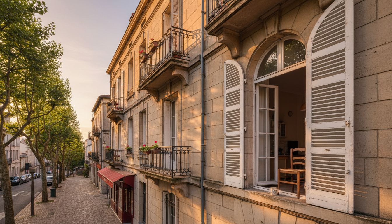 Immeuble résidentiel de Pessac avec fenêtre ouverte au 5e étage