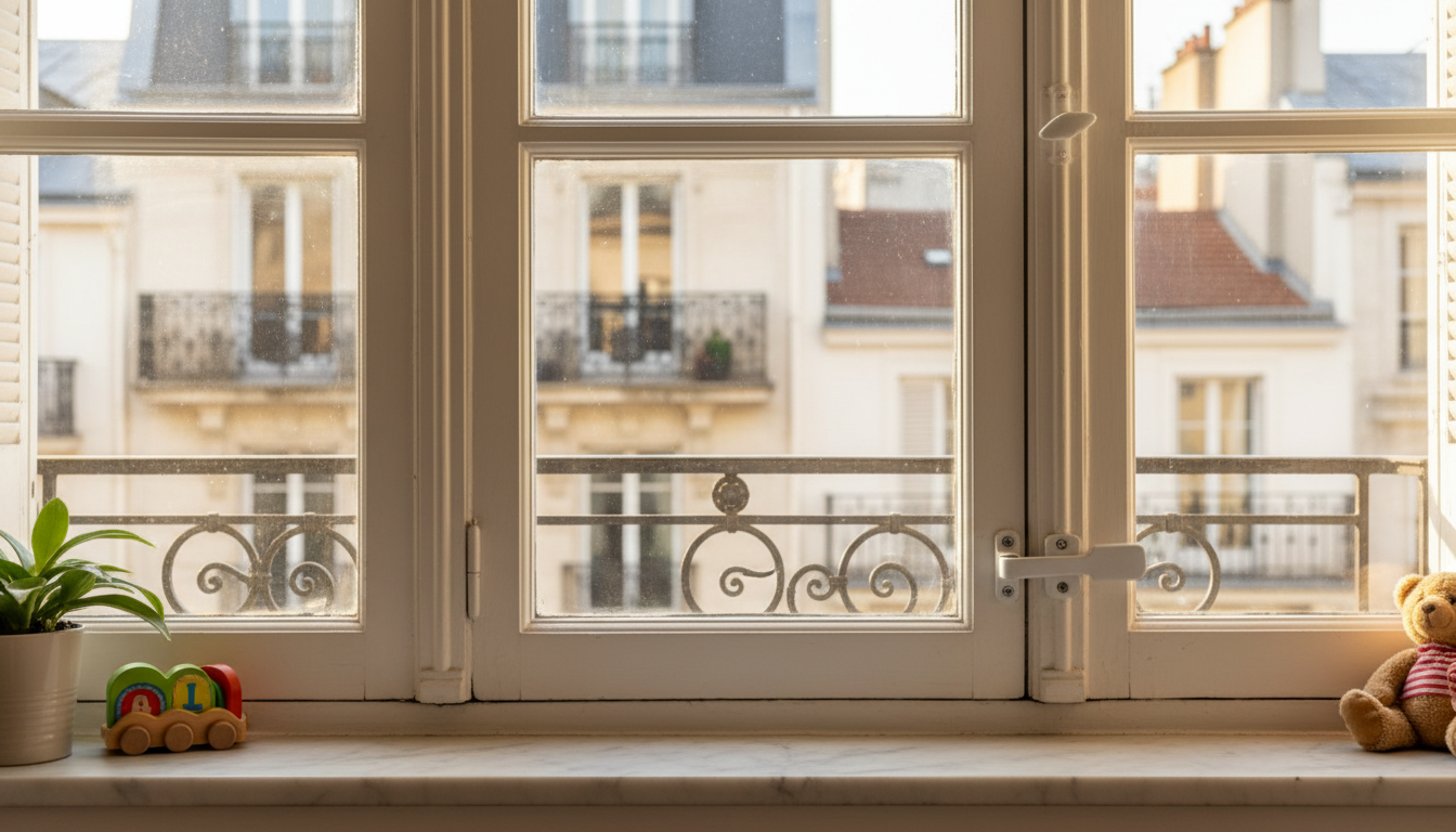 Dispositif de sécurité enfant installé sur une fenêtre