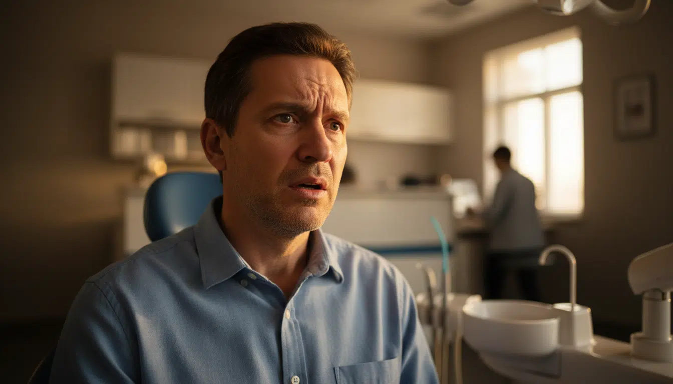 Homme inquiet dans une salle d'attente dentaire