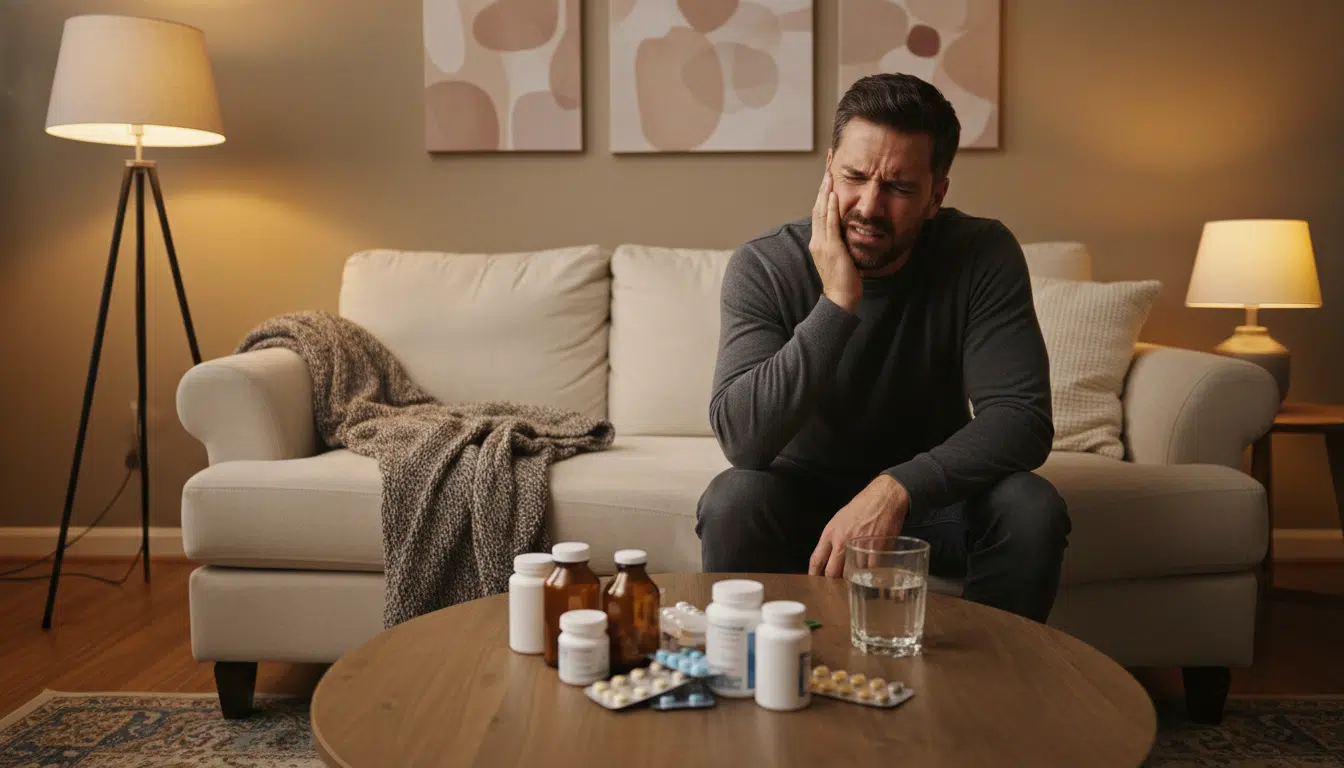 Homme souffrant de douleurs dentaires chez lui