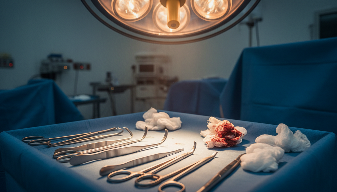 Instruments chirurgicaux sur un plateau en salle d'opération