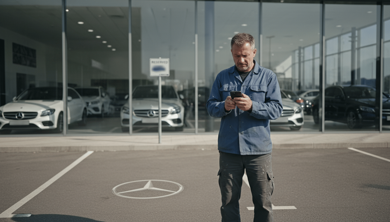 Garagiste frustré devant une place de parking vide