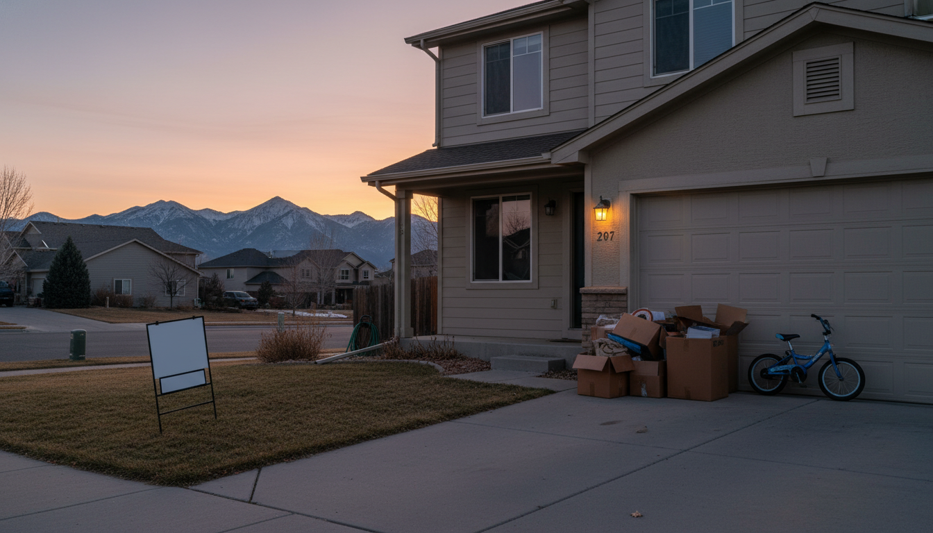 Maison familiale abandonnée avec cartons de déménagement