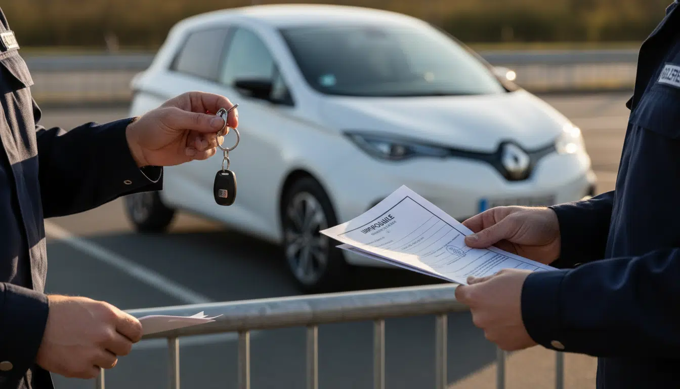 Gendarmes procédant à la saisie d'un véhicule après contrôle