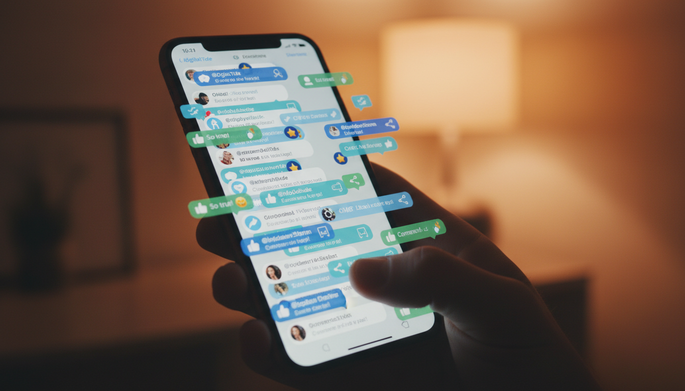 Smartphone affichant des notifications de réseaux sociaux en cascade