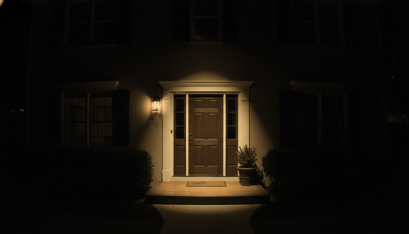 Caméra de surveillance devant une maison la nuit