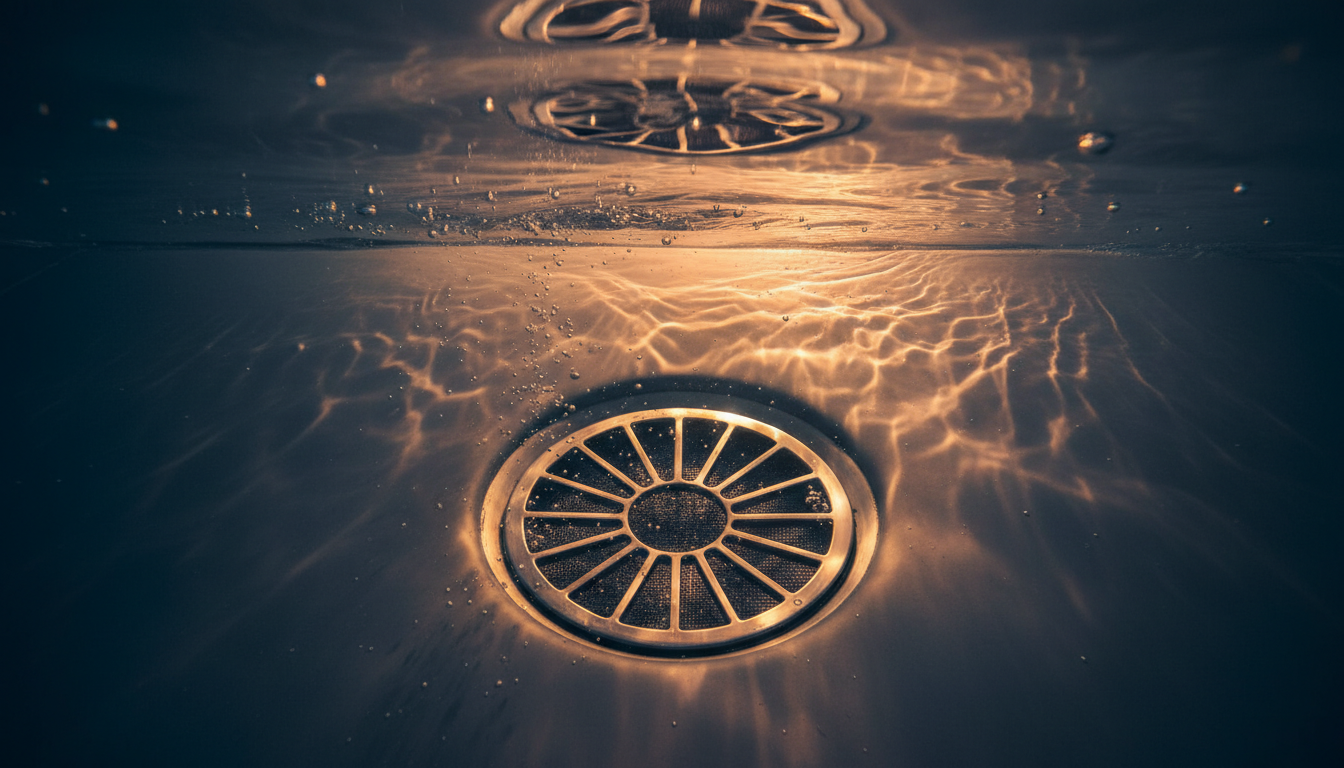 Buse d'aspiration au fond d'un jacuzzi vue sous l'eau