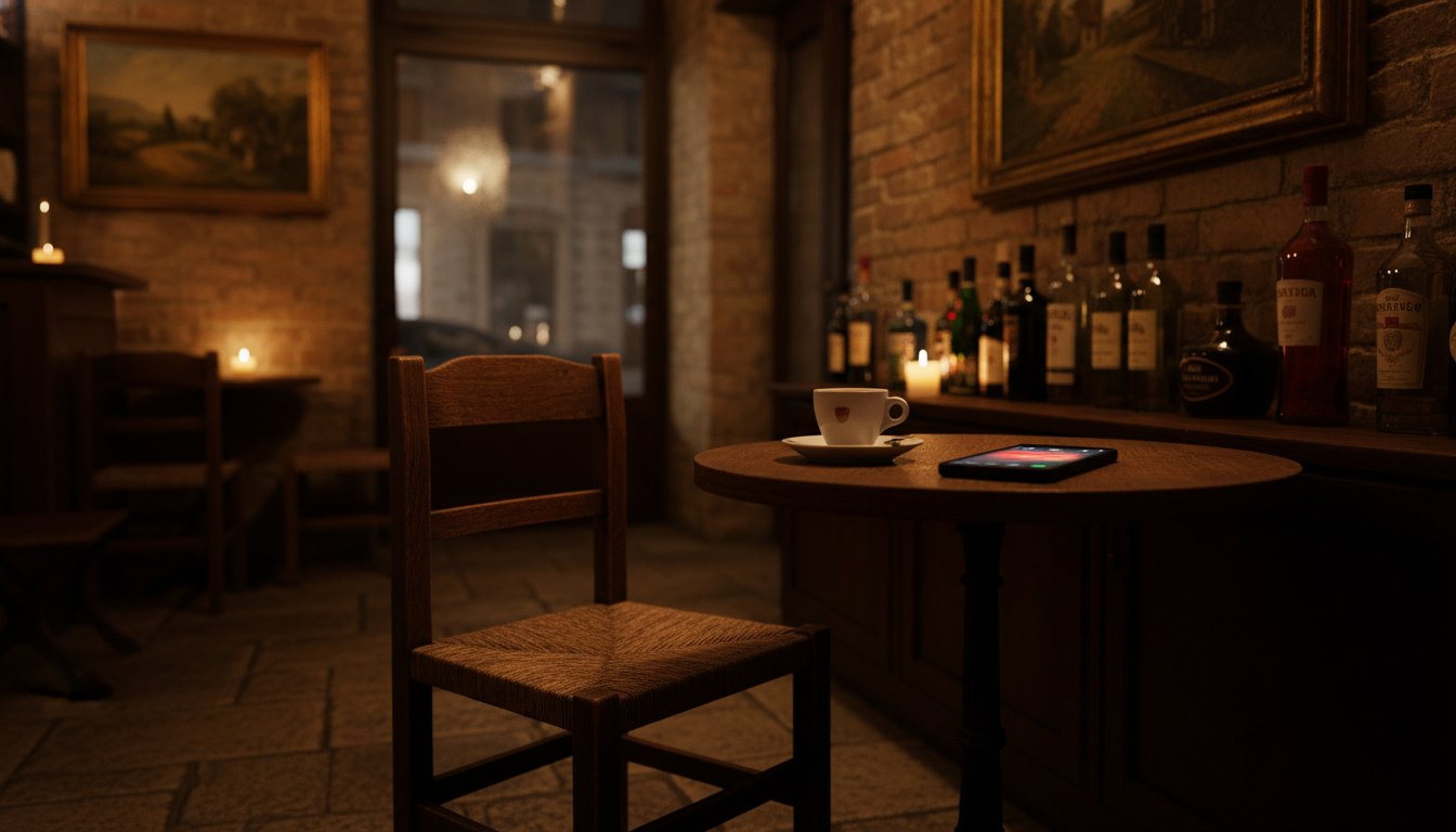 Table de bar vide avec téléphone et appel sans réponse