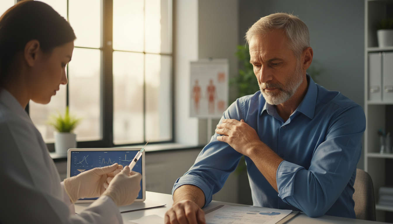 Homme en consultation médicale avant une injection