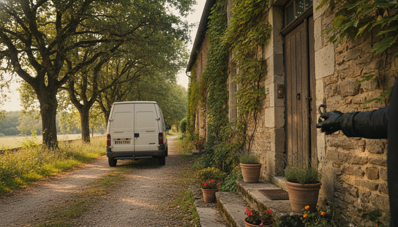 Entrée d'une maison en Dordogne avec un véhicule de livraison