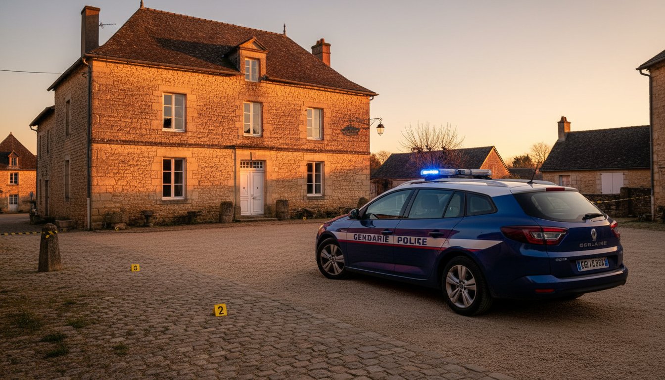 Véhicule de gendarmerie devant une maison rurale en Dordogne
