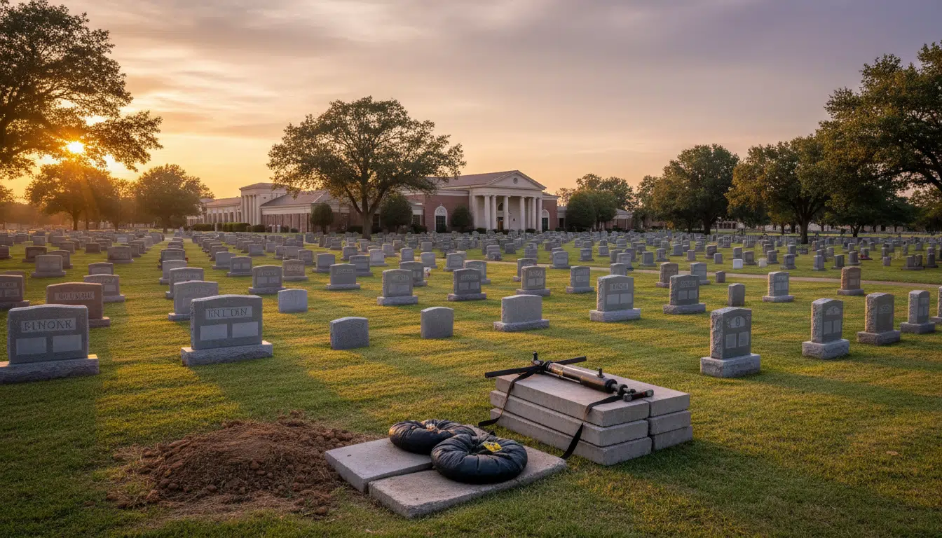 Complexe funéraire de Dallas avec matériel de secours au sol