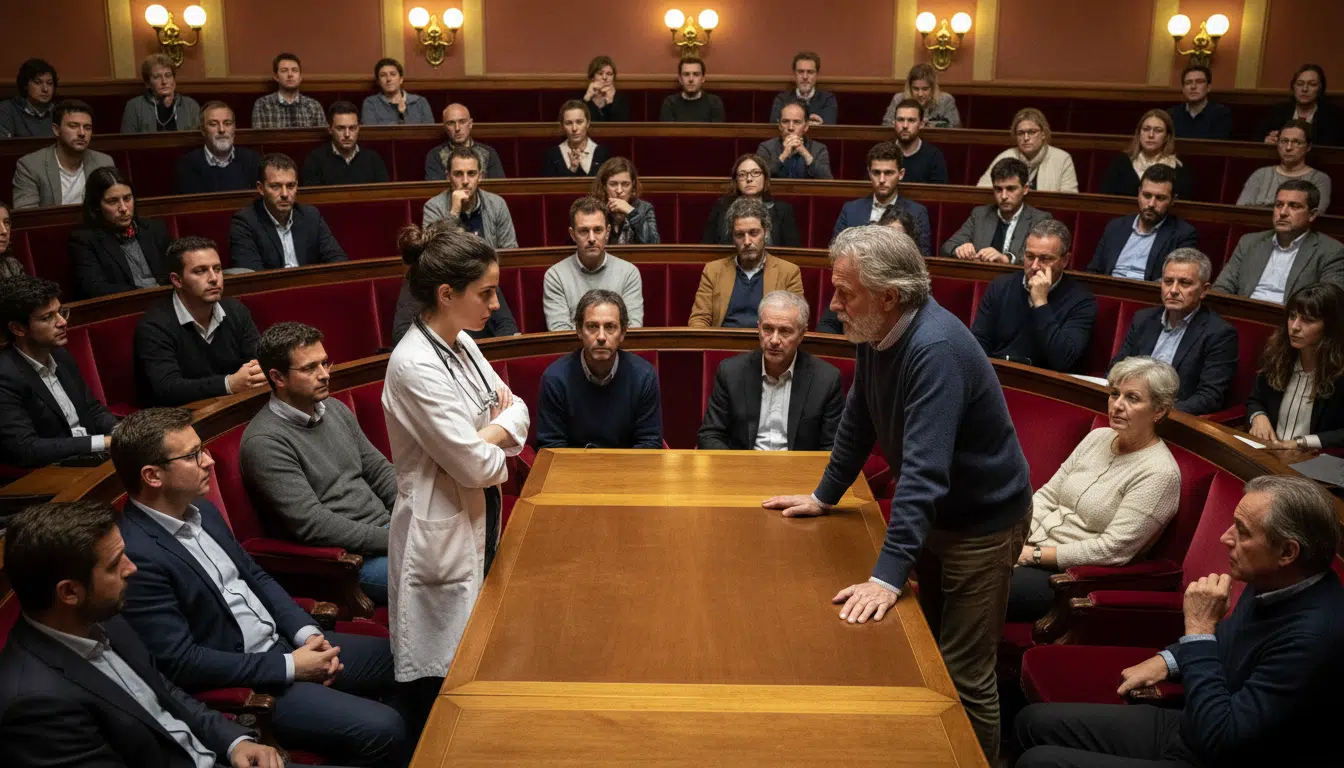 Débat entre un jeune actif et un retraité en plateau