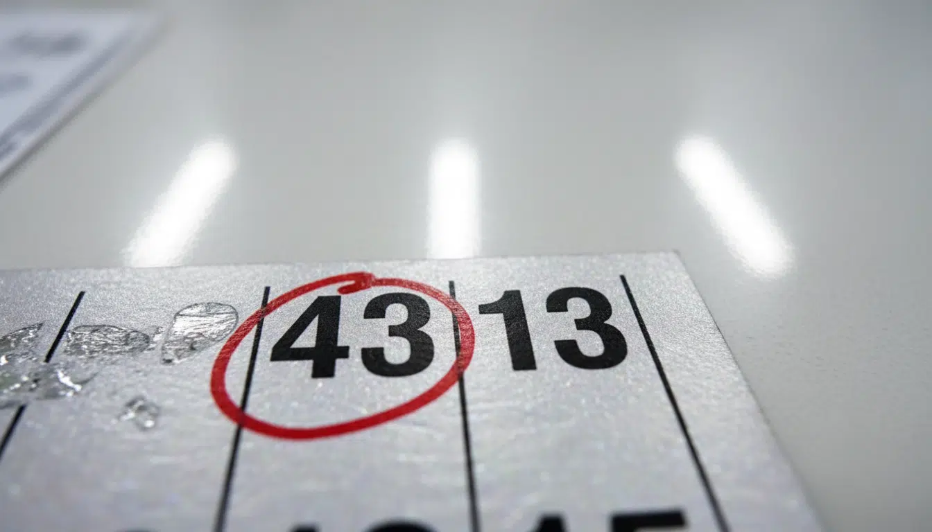 Gros plan sur les chiffres 43 et 13 d'un ticket à gratter