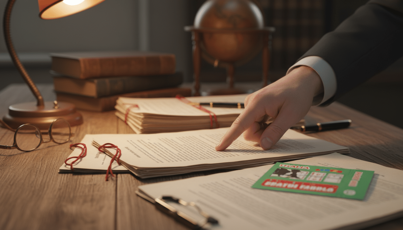 Documents juridiques et ticket à gratter sur un bureau