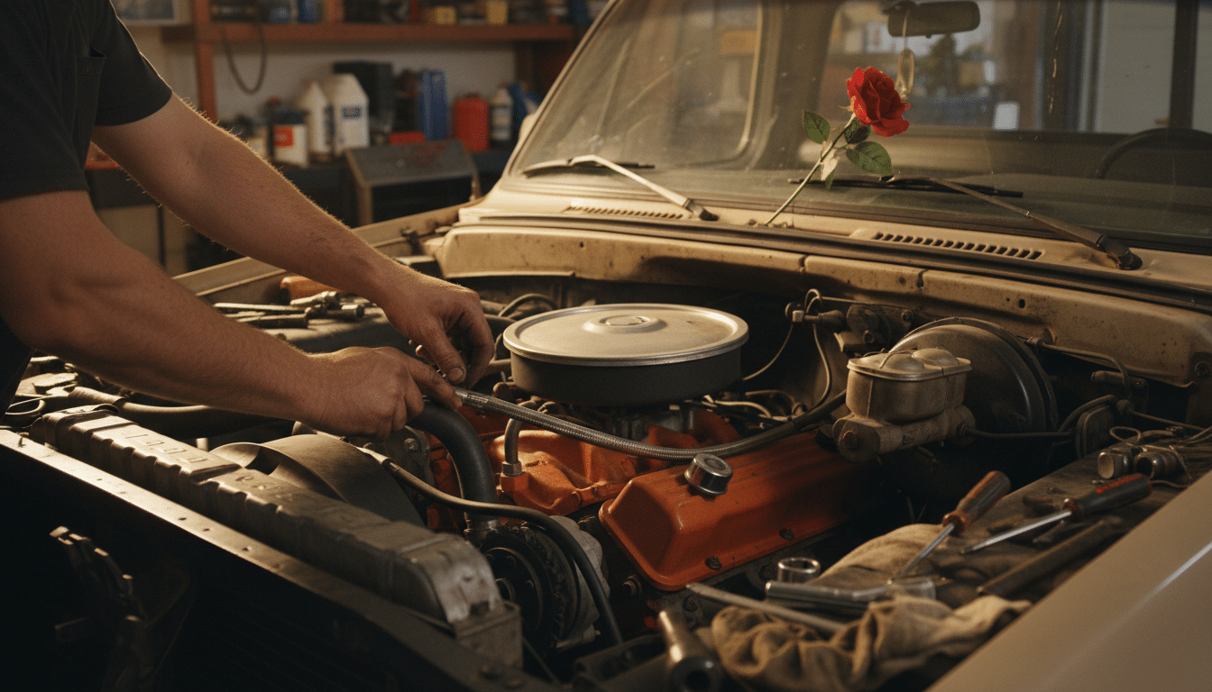 Restauration du moteur du Chevrolet C/K avec la petite rose au tableau de bord