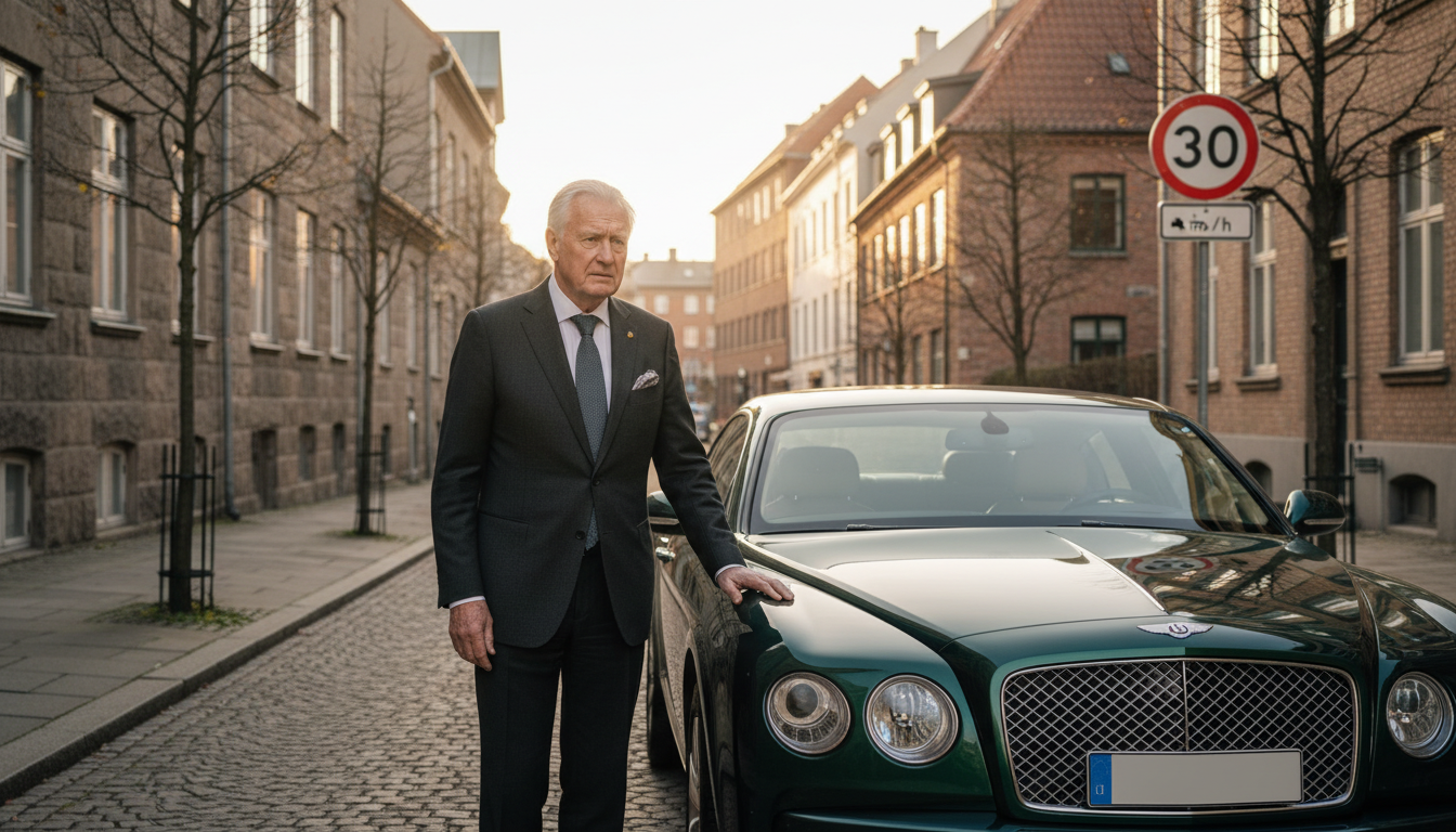 Homme âgé à côté d'une Bentley de luxe