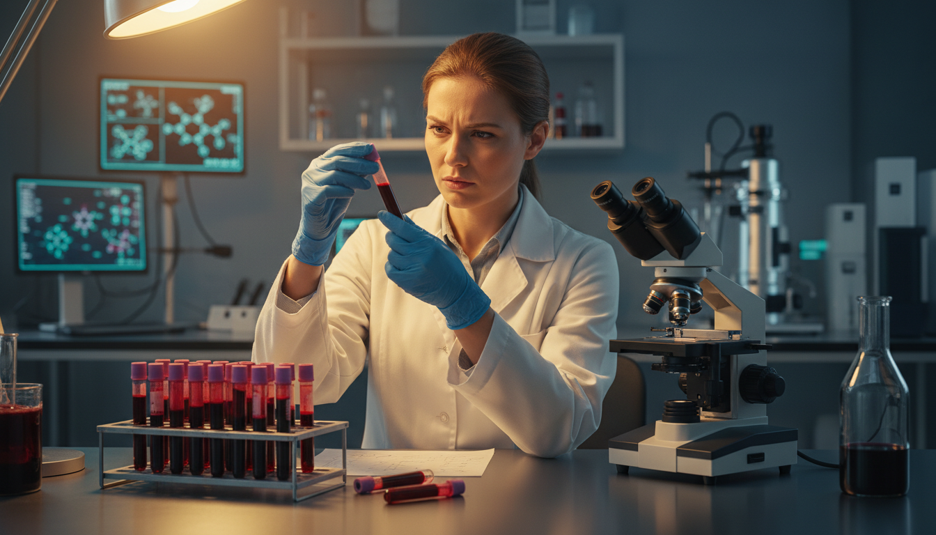 Scientifique analysant des échantillons de sang en laboratoire