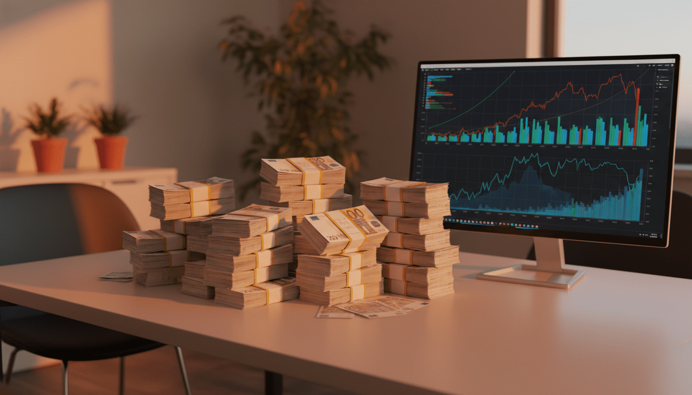 Piles de billets en euros sur un bureau illustrant la fraude