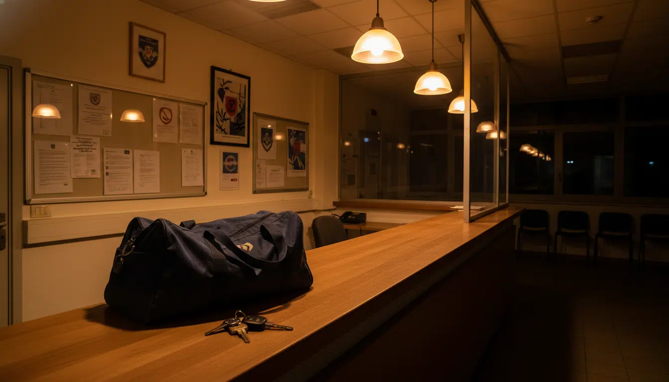 Accueil d'un commissariat de police la nuit