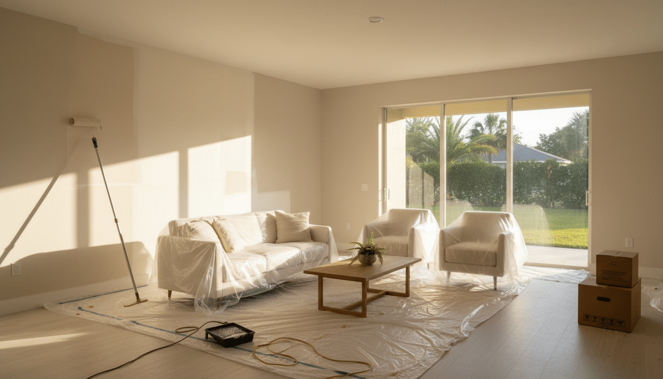 Salon d'une maison en Floride préparé pour la vente