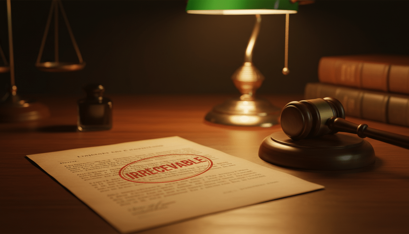 Document juridique de surendettement refusé sur un bureau